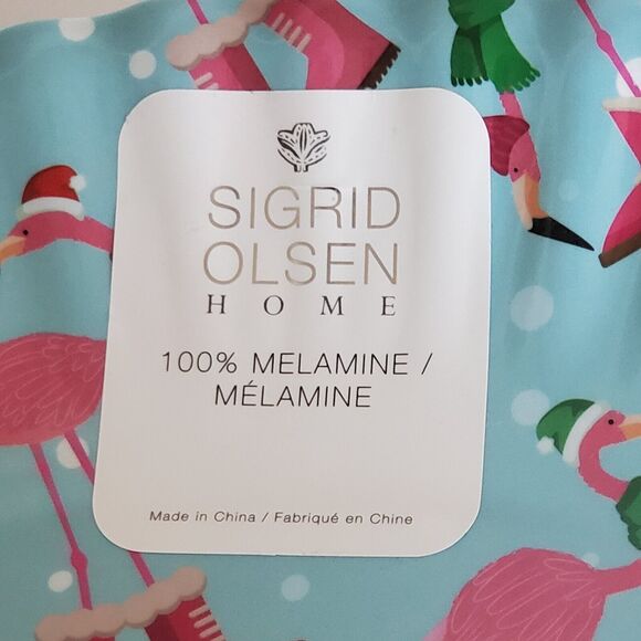 New Sigrid Olsen Melamine Platter Appetizer Serving Blue Pink Flamingo Christmas - Picture 5 of 12